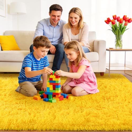 Area Rugs for Living Room Bedroom 8x10, Yellow Ultra Fluffy Shag Rug | Modern Soft Shaggy Rug Carpet Upgrade Non Slip Indoor Plush Rug for Bedroom Boy Girls Room Dorm Office Home Aesthetic Decor - color: Yellow, size: 8' x 10' (Rectangular)