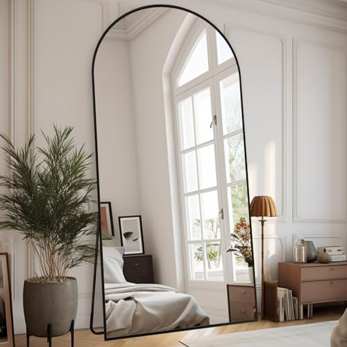 ZHUNFA Arched Full Length Mirror, 76x34 Oversized Mirrors with Stand | Aluminum Full Length Floor Mirror with Arched-Top, Room Decor, Living Room Decor, Wall Decor, Black - color: Black, size: 76"L x 34"W