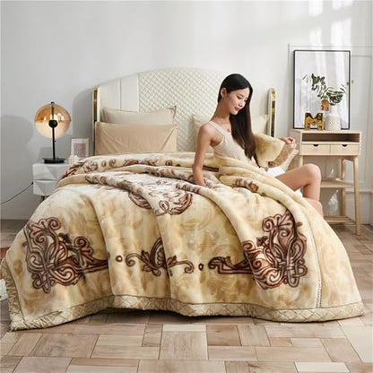 LGYKUMEG Korean Mink Throws Blanket 71" × 87" Silky Soft and Warm, 2 Ply Thick Winter Fleece Reversible Raschel Blanket,Beige and Brown,6.6Lb (180×220cm3kg) - color: Beige and Brown, size: 71x87in/6.6lb