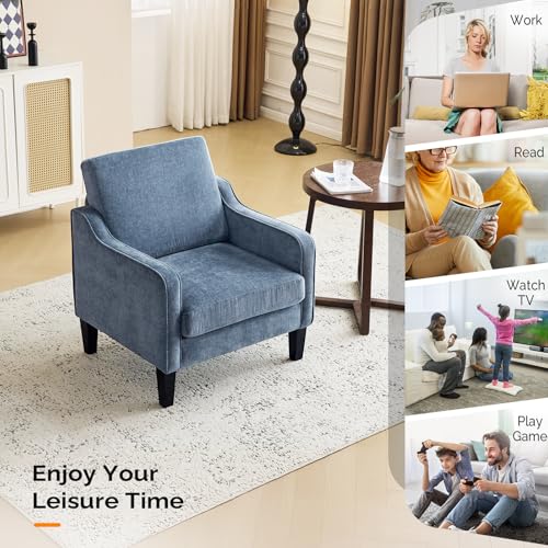 VINGLI Chair Navy Blue Upholstered Chenille Accent Chair for Living Room, Bedroom, Mid-Century Modern Arm Chair Comfy Reading Chair with Scooped Arms - color: Navy Blue