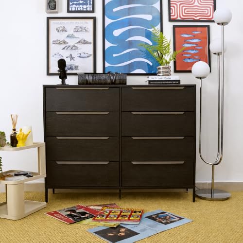 Lira Premium 8 Drawer Fabric Dresser - Engineered Wood Frame Chest of Drawers for Bedroom - Strong & Sag-Proof Clothing Organizer with Sleek Metal Handles (Black) - color: Midnight Black, size: 11.8"D x 46.2"W x 36.5"H (8 Drawers)