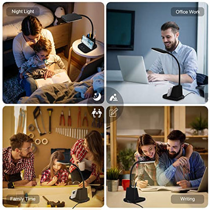 LED Desk Lamp with 10W Wireless Charging & Pen Holder, Black | CRI 95, 800LM, Stepless Dimming, 3 Modes, 360°Flexible Arm, Touch, Study Table Lamp for Home Office, Dorm Room, with Adapter - color: Black