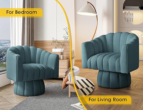 Dewhut Swivel Accent Chair, Barrel Accent Chair, Velvet, Blue | Velvet Upholstered Round Arm Chair with 360° Swivel Base, Mid Century Modern Living Room Chair, Easy Setup - color: Blue