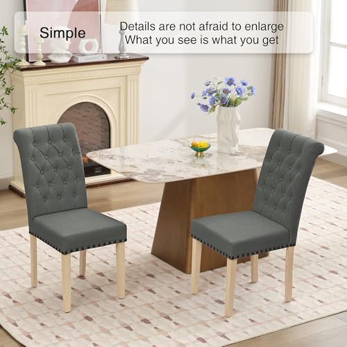 adochr Linen Dining Chairs Set of 6, Armless Parsons Chairs,Dark Grey | Wooden Legs & Tufted Buttons, Upholstered Dining Room Chair for Kitchen/Dining Room/Living Room - color: Dark Grey, size: 6PCS