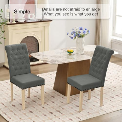 adochr Linen Dining Chairs Set of 6, Armless Parsons Chairs,Dark Grey | Wooden Legs & Tufted Buttons, Upholstered Dining Room Chair for Kitchen/Dining Room/Living Room - color: Dark Grey, size: 6PCS