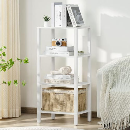YUFAM 4-Tier Tall Slim Bookshelf, Small Bookcase for Small Spaces, White - color: White, size: 4-Tier