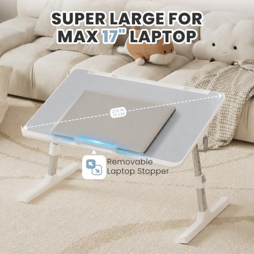Adjustable Lap Desk, Foldable Laptop Desk for Bed, X-Large Lap Table | 23.6 x 15.7 Inches Bed Laptop Table, Laptop Stand for Couch & Sofa, Laptop Tray for Adults Writing Reading Eating, Gray - color: Gray