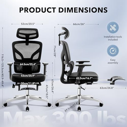 Ergonomic Office Chair Mesh – Adjustable Lumbar 3D Armrests High-Back Desk | Breathable Mesh Backrest; Seat Height & Tilt-Angle Adjustment; Smooth-Rolling Casters; Easy To Assembly, For Home, Office - color: Black-df
