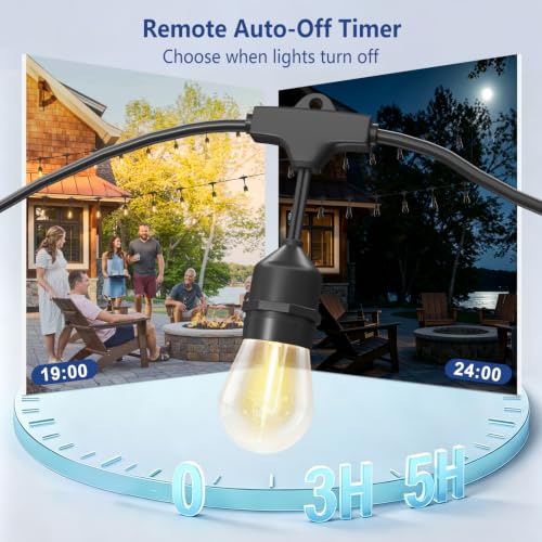 96FT Patio Lights, Remote & Connectable, Outdoor Waterproof | 2FT Bulb Spacing, Heavy Duty Commercial Grade, 18 AWG Cord, 48+4 Shatterproof Bulbs, Timer & Dimmable, IP65, 2700K Warm White - size: 96FT (48 Sockets)
