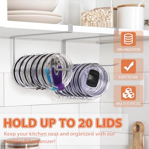 2 Pack Tumbler Lid Organizer, Versatile Storage Holds 20 Lids, Round&Flat | Space Saving Cup Lid Organizers Inside Cabinet Tumbler Lid Hook for Pantry Kitchen Organizer, Paper Towel Rack Hanger, Grey - color: Gray, size: 2 Pack(Round&Flat)