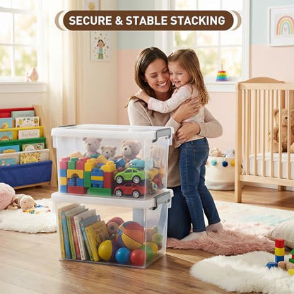 Citylife 22.2Qt Ultra-Thick (3.82mm) Clear Plastic Storage Bins with Lids, 4-Pack Stackable Straight-Wall Closet Organizers with Honeycomb Base & Pinch-Free Latches for Garage, Clothes & Holiday Decor - size: 22.2 QT, style: 4 Pack