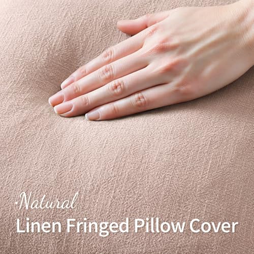 MIULEE Boho Linen Fringe Decorative Throw Pillow Covers Light Pink 18x18 | Set of 2, Cottagecore Decor, Boho Farmhouse Neutral Pillow Covers, Rustic Couch Cushion Cases for Sofa Bed Living Room - color: Light Pink, size: 18" x 18" (Pack of 2)