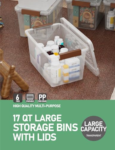 WYT 6 Pack 17qt Clear Plastic Storage Bin with Lid and Latching Buckles, Stackable Tote Organizing Box with Handle - size: 17qt - 6 pack