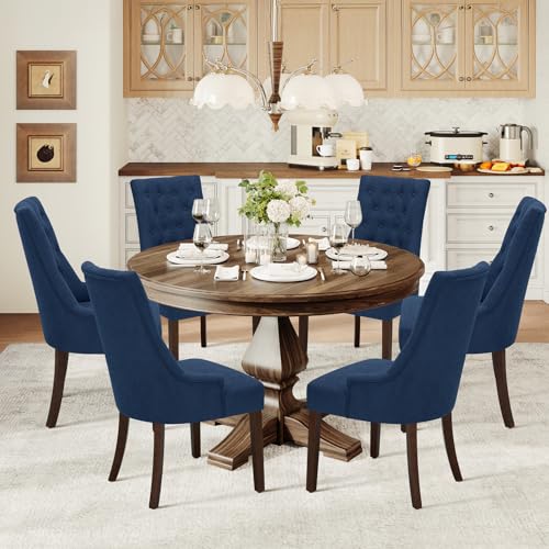 COLAMY Fabric Side Dining Chairs Set of 6, Wingback Upholstered Dining Room Chairs with Tufted Button, Living Room Chairs for Home Kitchen, Blue - color: Blue, size: Set of 6