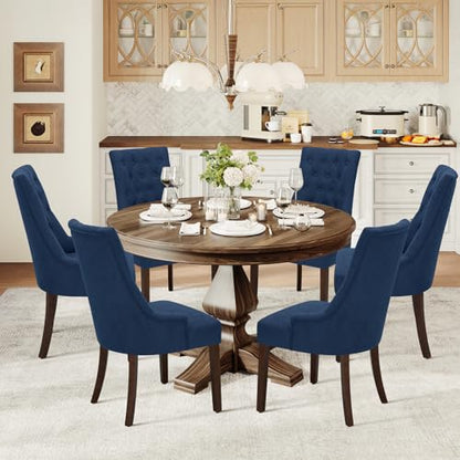 COLAMY Fabric Side Dining Chairs Set of 6, Wingback Upholstered Dining Room Chairs with Tufted Button, Living Room Chairs for Home Kitchen, Blue - color: Blue, size: Set of 6