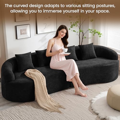 110" Boneless 4 Seater Sofa Couch, Modern Oversized Curved Cloud Sofa, Chenille 4-Seater Deep Seat Sectional Couches for Living Room, No Assembly, Black - color: Black, size: 4-Seater Sofa