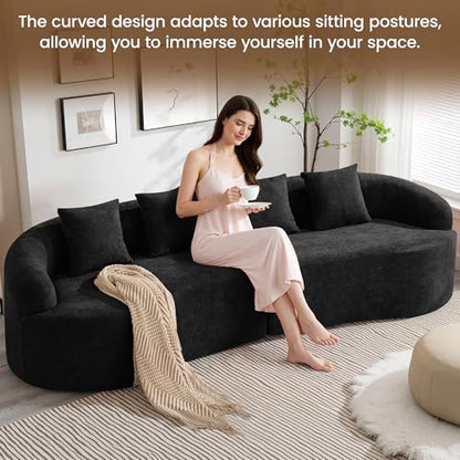110" Boneless 4 Seater Sofa Couch, Modern Oversized Curved Cloud Sofa, Chenille 4-Seater Deep Seat Sectional Couches for Living Room, No Assembly, Black - color: Black, size: 4-Seater Sofa