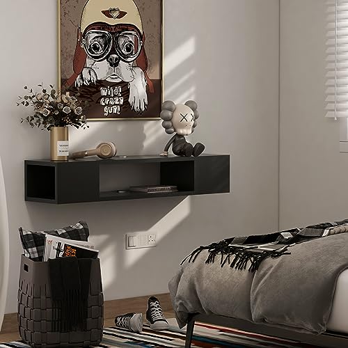 GHC Floating TV Stand, Wall Mounted Entertainment Center and Cabinet Shelf, TV Console with Storage，Media Console for DVD Player, Space-Saving Under TV Shelf for Bedroom, Living Room (Black) - color: Black