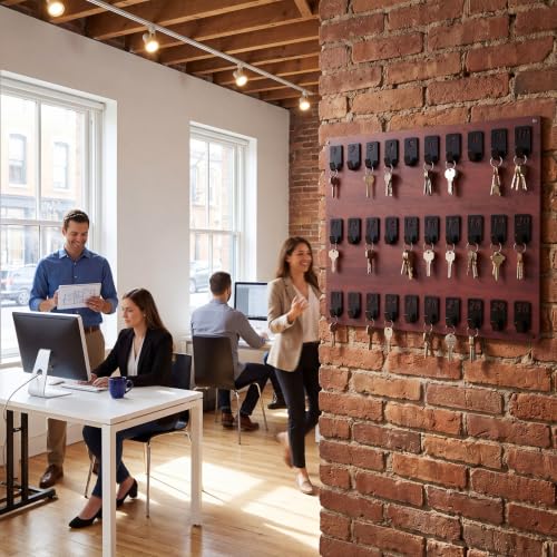 Beeveer Acrylic Key Holder Board with 30 Hooks, Wall Mount Organizer,Walnut | Ideal for Offices, Schools, Hotels and Dealerships, Durable Acrylic Construction, Numbered Key Slots, Easy Wall Mount Design - color: Walnut, size: 30 Hooks, style: Hook Only