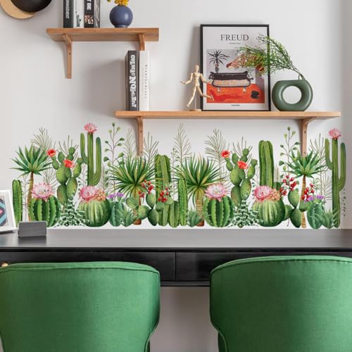 2 Pieces Cactus Wall Decals Vinyl Cacti Wall Stickers Removable Cactus Art Murals Peel and Stick Cacti Decor for Girls Bedroom Living Room Nursery - style: Cactus