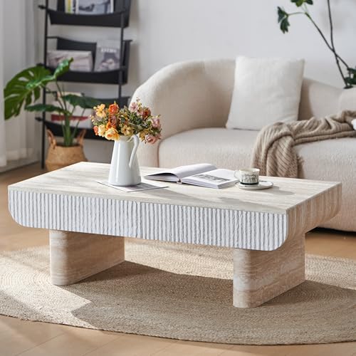 46.85" Coffee Table with Faux Marble Tabletop & Fluted Drawer for Living Room, Modern Rectangular Wooden Centre Table Tea Table for Apartment, Mars Pattern - color: 46.85" Coffee Table With Faux Marble Tabletop,beige