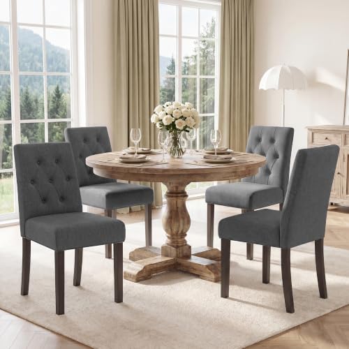 Dining Chairs Set of 4, Parsons Chairs for Small Spaces, Light Beige | Modern Dining Room Chairs with Solid Wooden Legs, Fabric Upholstered Kitchen Chairs for Restaurant & Cafe - color: Tufted Grey, size: Set of 4