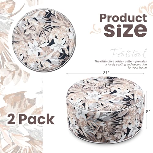 Cinnvoice 2 Pcs Inflatable Outdoor Ottoman Pouf Waterproof Round Footrest with Handle D21 x H9 Inch Indoor Outdoor Portable Footstool for Patio Garden Camping or Home Pool(Flower) - style: Flower