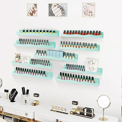 Nail Polish Wall Rack, 6-Shelf 15-Inch Light Green Acrylic Nail Polish Shelves with Removable Ends – Multi-Purpose Shelf for Essential Oils, Cosmetics Storage and Display for Salons and Bathrooms - color: Light Green