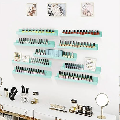 Nail Polish Wall Rack, 6-Shelf 15-Inch Light Green Acrylic Nail Polish Shelves with Removable Ends – Multi-Purpose Shelf for Essential Oils, Cosmetics Storage and Display for Salons and Bathrooms - color: Light Green
