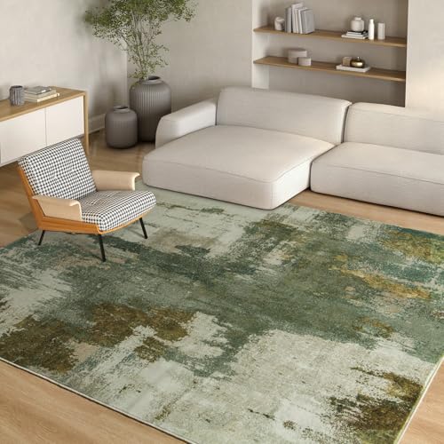 Kelarea Washable Area Rug 4x6, Non-Slip Low Pile Abstract Green | Water & Stain Resistant, Pet Friendly, Easy Clean, Ultra Soft, for Living Room, Bedroom, Nursery, Ofiice - color: Green, size: 4' x 6' (Rectangular)