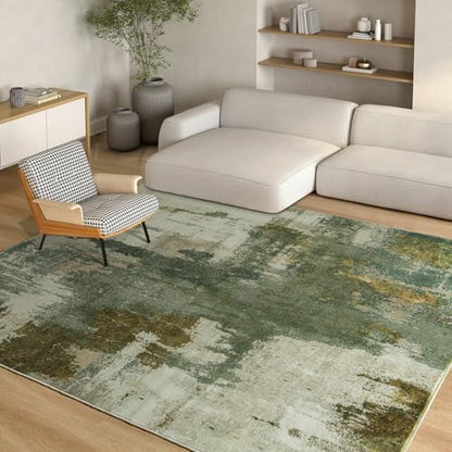 Kelarea Washable Area Rug 4x6, Non-Slip Low Pile Abstract Green | Water & Stain Resistant, Pet Friendly, Easy Clean, Ultra Soft, for Living Room, Bedroom, Nursery, Ofiice - color: Green, size: 4' x 6' (Rectangular)