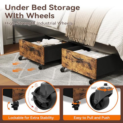 FOUCSSOMEI Under Bed Storage with Wheels, Under Bed Storage Drawers on Wheels, Metal Frame Under Bed Shoe Storage, Space-Saving for Bedroom Closet Organization - size: Bigger Size