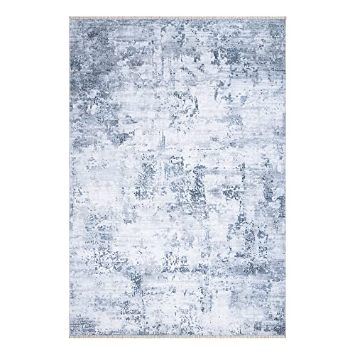Bloom Rugs Washable Non-Slip 2x3 Rug - Blue/Gray Modern Abstract Area Rug for Living Room, Bedroom, Dining Room, and Kitchen - Exact Size: 2' x 3' - color: Blue / Gray, size: 2' x 3' (Rectangular)