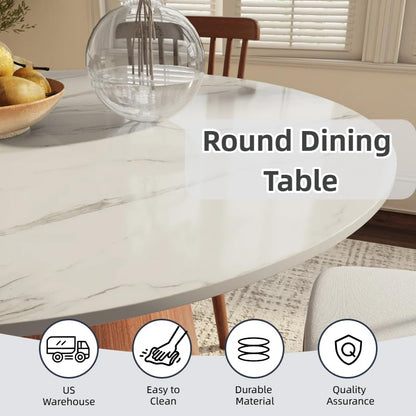 39" Round Dining Table for 2, Sintered Stone Top Solid Wood Pedestal, Snowy White+Brown (Table Only) - color: Snowy White+brown, size: 39"