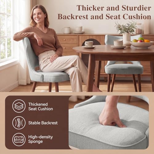 Wooden Dining Chairs Set of 4, Mid Century Dining Room Chairs with Solid Wood Legs, Upholstered Fabric Kitchen Chairs with Ergonomic Curved Backrest for Kitchen Dining Room, Gray - color: Grey, size: Set of 4