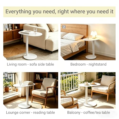 Modern C-Shaped End Table, Small Sofa Side Table Metal Side Table for Couch and Bed Snack Table Tray Table for Living Room Bedroom - color: White