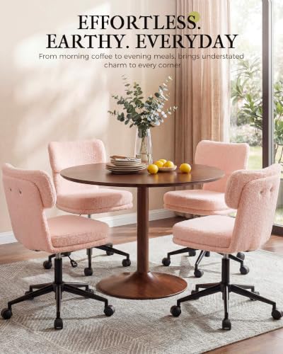 COMHOMA Vanity Chair with Ergonomic Curved Backrest, Home Office Desk Chair with Silent Wheel, Wide Seating Computer Chair for Girls Women Bedroom, Soft Teddy Fabric, Pink - color: Pink, Teddy Fleece
