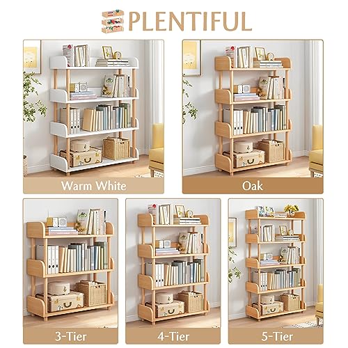 4-Tier Wooden Open Bookcase, Oak | Modern Display Bookshelf with Top Edge, Solid Wood Frame, Home and Office Storage - color: Oak, size: 4-tier
