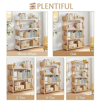 4-Tier Wooden Open Bookcase, Oak | Modern Display Bookshelf with Top Edge, Solid Wood Frame, Home and Office Storage - color: Oak, size: 4-tier