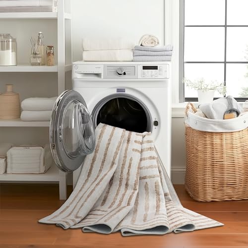 Machine Washable Area Rug Runner - Living Room Bedroom Bathroom Kitchen Entryway Office - Non-Slip Baking Low Pile Stain Resistant Premium - Modern Geometric - Finn - Beige 2'6" x 6' - color: Finn - Beige, size: 2'6" x 6' (Rectangular)