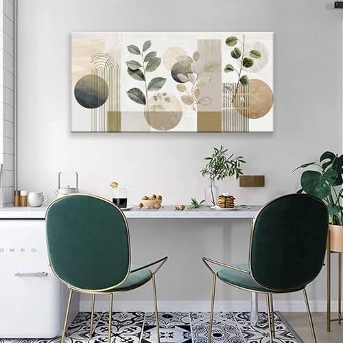 TAIJXAGSG Green Boho Wall Art Minimalist Canvas Wall Art Decor Geometric Line Leaf Beige Green Wall Art Canvas Artwork Print Paintings Abstract Art Botanical Boho Room Office Home Wall Decor 20"X 40" - color: green white, size: 40"L x 20"W