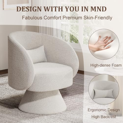 Swivel Barrel Chair Set of 2 , 360 Degree Small Accent Chair, Boucle White | Modern 360 Degree Swivel Barrel Chair Set, Comfy Small Vanity Accent Chair with Pillow for Living Room,Bedroom,Office - color: White