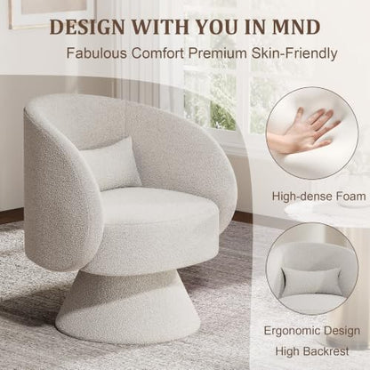 Swivel Barrel Chair Set of 2 , 360 Degree Small Accent Chair, Boucle White | Modern 360 Degree Swivel Barrel Chair Set, Comfy Small Vanity Accent Chair with Pillow for Living Room,Bedroom,Office - color: White