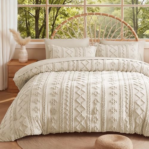 MR&HM Twin XL Comforter Set 5 Pieces Beige, Boho Tufted Bed Set for Dorm | Shabby Chic Farmhouse Bedding Set, All-Season Soft & Fluffy Bed in a Bag Comforter with Sheets, Pillow Sham & Pillowcase - color: 1- Beige, size: Twin XL