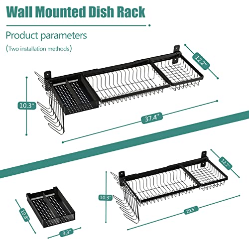 Adjustable Stainless Steel Wall Mounted Over the Sink Dish Drying Rack, Large Capacity Pot Rack Dish Rack with Utensil Holder for Kitchen Storage Organizer Patent Pending (Black) - color: New Design - Over Sink Dish & Pot Rack