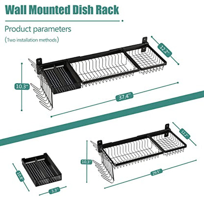 Adjustable Stainless Steel Wall Mounted Over the Sink Dish Drying Rack, Large Capacity Pot Rack Dish Rack with Utensil Holder for Kitchen Storage Organizer Patent Pending (Black) - color: New Design - Over Sink Dish & Pot Rack