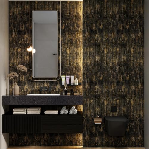 Arthome Black Gold Peel and Stick Wallpaper 17" x 120" | Covers 14.1 sq ft.Removable Contact Paper,Ideal for Nightstands,Cabinet Doors or Small Bedroom Accent Walls - color: Black Gold, size: 17" x 120"