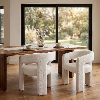 HNY Modern Sherpa Barrel Single Dining Chair, White | Upholstered Accent Armchair With 18.24" Wide Seat No Assembly Required For Living Room Bedroom Vanity Small Spaces - color: White Fur