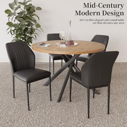 HIPIHOM 45.3 Inch Round Dining Table Set for 4, Mid Century Modern Small Kitchen Coffee Set for Dining Room Kitchen Apartment (Oak Table + 4 Black Chairs) - color: Oak Table+4 Black Chairs