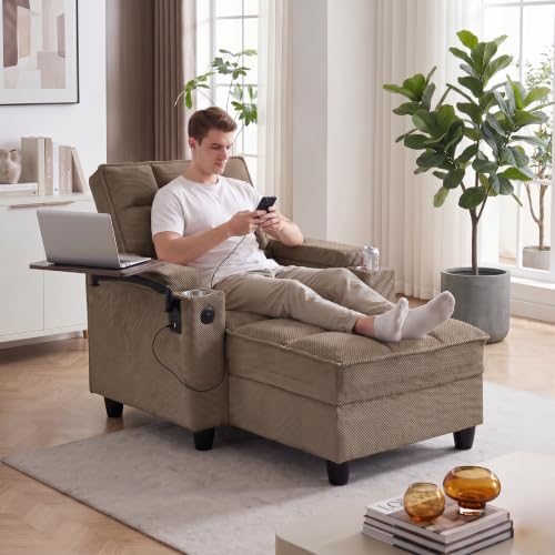 Convertible Sleeper Chair, Pull Out Sofa Bed with Adjustable Backrest & Hidden Storage Armrest, Single Sofa Recliner with USB Charging Port & Cup Holders for Living Room, Bedroom, Coffee - color: C-coffee-l2